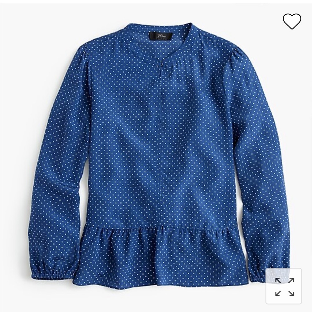 NWT J. Crew 100% Silk Peplum Top in Blue Polka Dot, Size 8